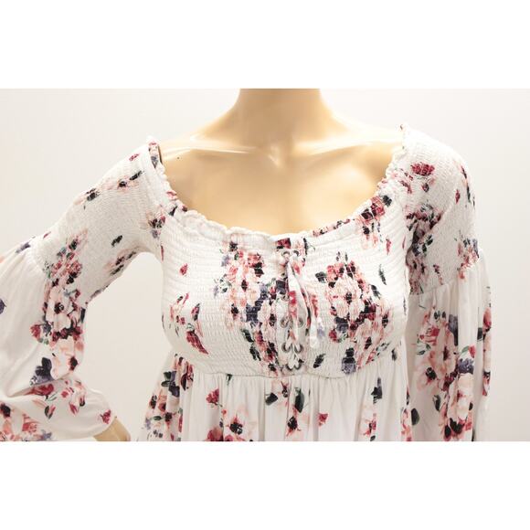 Torrid Modal Lace-Up Smocked Off Shoulder Top White Floral LS Women's 2X - Picture 5 of 9